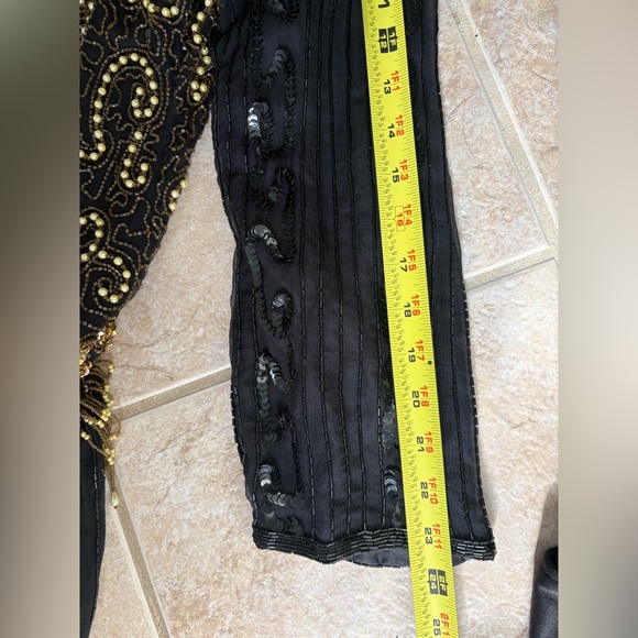 Rosita vintage black silk fully beaded and sequined long-sleeve evening gown 3X - Picture 14 of 16